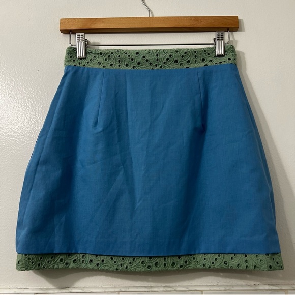 Aknvas 2 Green Floral Embroidered Eyelet Preppy Cottagecore Coquette Mini Skirt - Picture 6 of 6